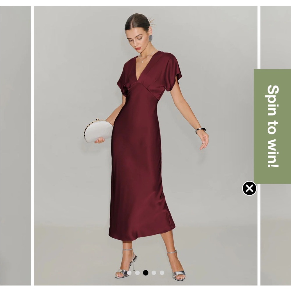 Elegant Burgundy V-Neck Midi Dress
